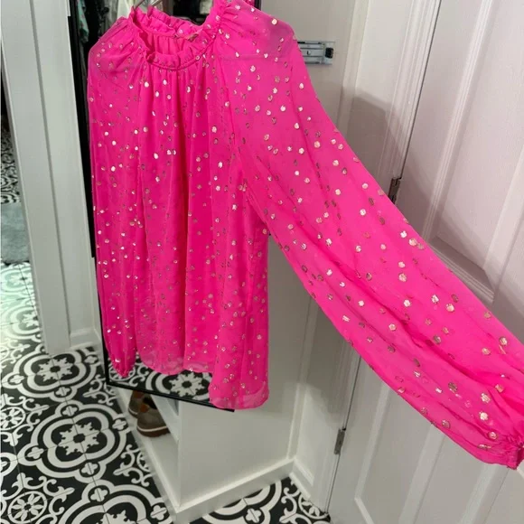 Lilly Pulitzer Hot Pink Metallic Dot Ruffle Top - Picture 3 of 5